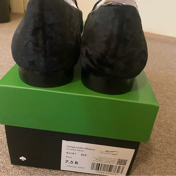 Kate Spade New In Box Cat Lounge Loafer Whiskers Meow Black Crushed Velvet 7.5