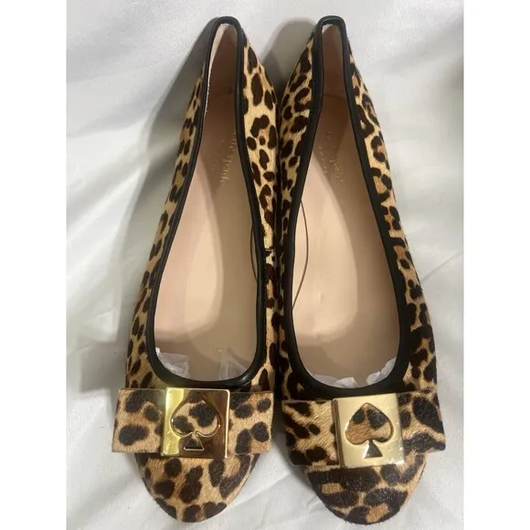 Kate Spade New York Maline Bow Ballet Flats Leopard Calf Hair Leather 7.5M