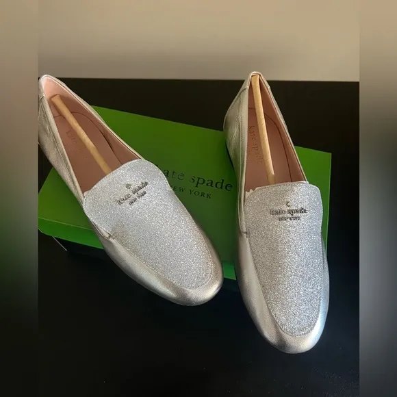 Kate Spade Silver Women's Loafers with glitter detailing