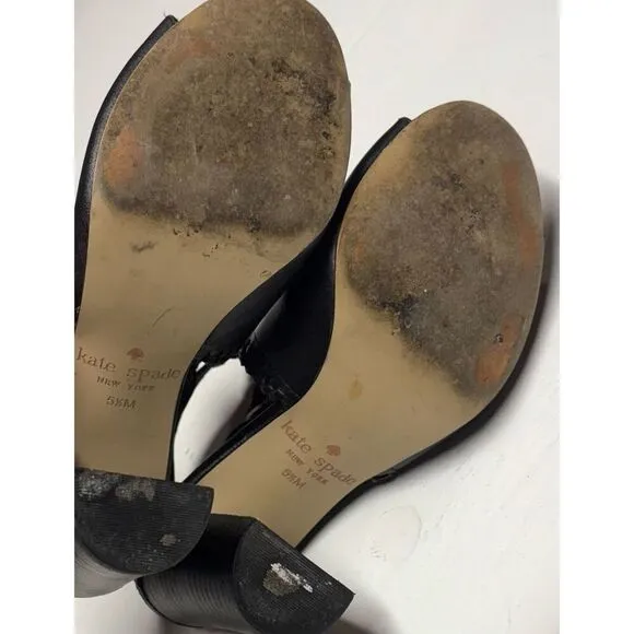 Kate Spade Black Leather Sandals Block Heels Women size 5.5