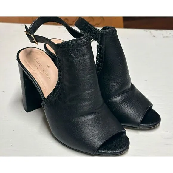 Kate Spade Black Leather Sandals Block Heels Women size 5.5