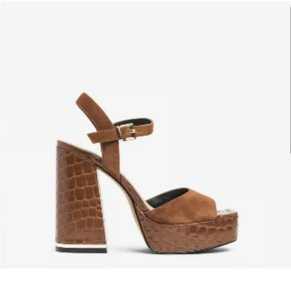 Kenneth Cole brown leather platform Dolly shoes sandals NEW ankle strap