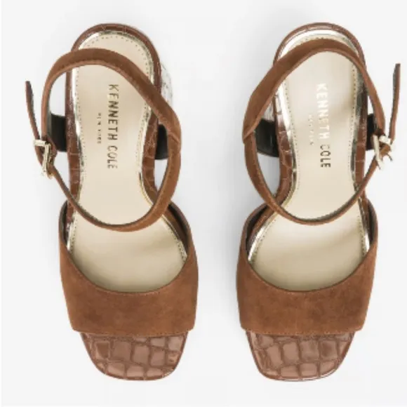 Kenneth Cole brown leather platform Dolly shoes sandals NEW ankle strap
