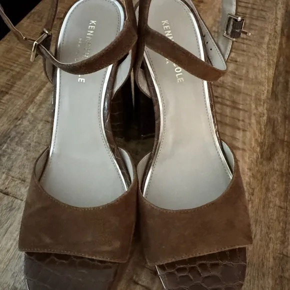 Kenneth Cole brown leather platform Dolly shoes sandals NEW ankle strap