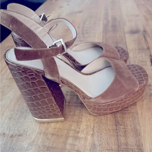 Kenneth Cole brown leather platform Dolly shoes sandals NEW ankle strap