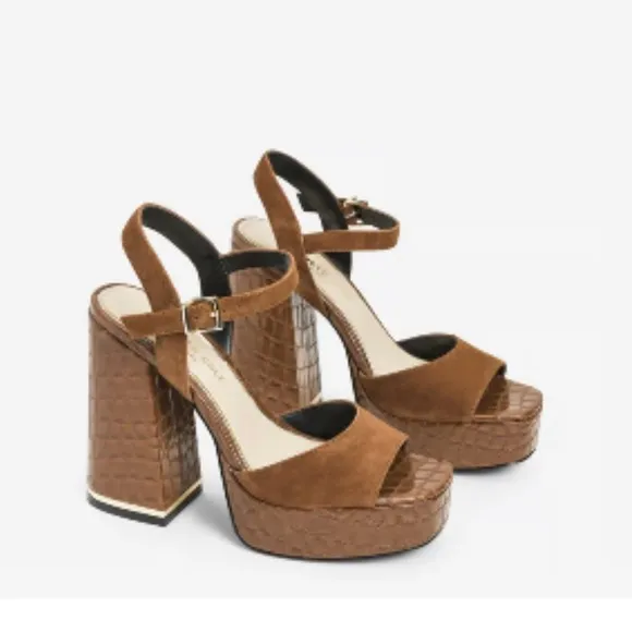 Kenneth Cole brown leather platform Dolly shoes sandals NEW ankle strap