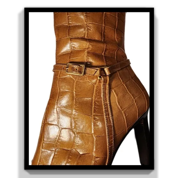 Kenneth Cole New York Croc-of-Gold Embossed Leather Boots