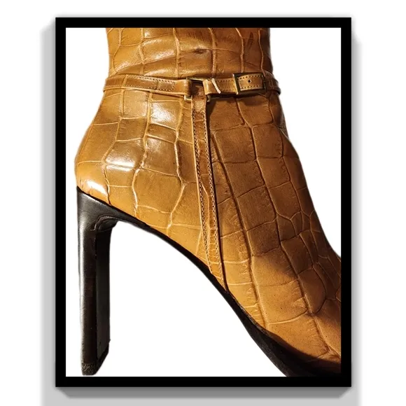 Kenneth Cole New York Croc-of-Gold Embossed Leather Boots