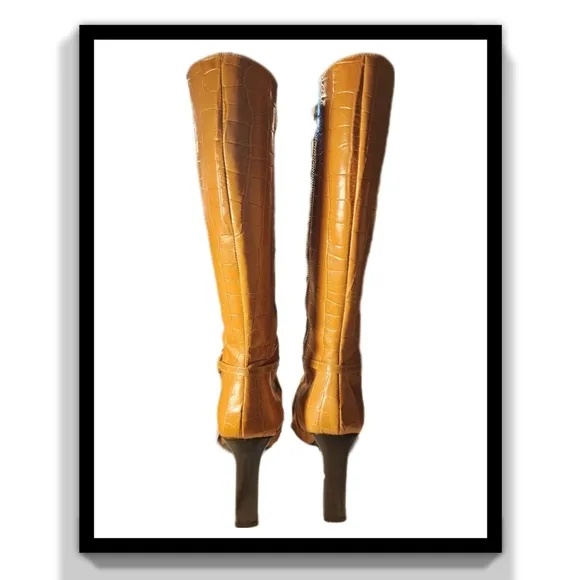 Kenneth Cole New York Croc-of-Gold Embossed Leather Boots