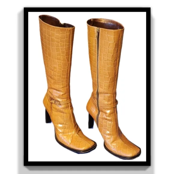 Kenneth Cole New York Croc-of-Gold Embossed Leather Boots