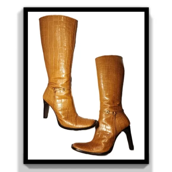 Kenneth Cole New York Croc-of-Gold Embossed Leather Boots