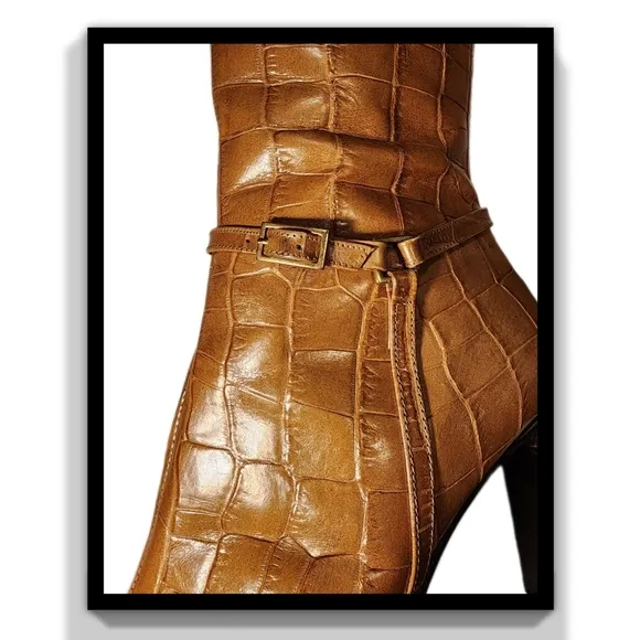 Kenneth Cole New York Croc-of-Gold Embossed Leather Boots