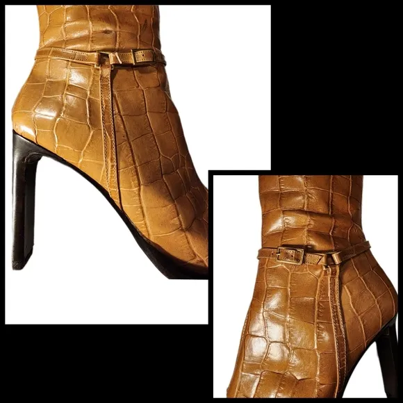 Kenneth Cole New York Croc-of-Gold Embossed Leather Boots
