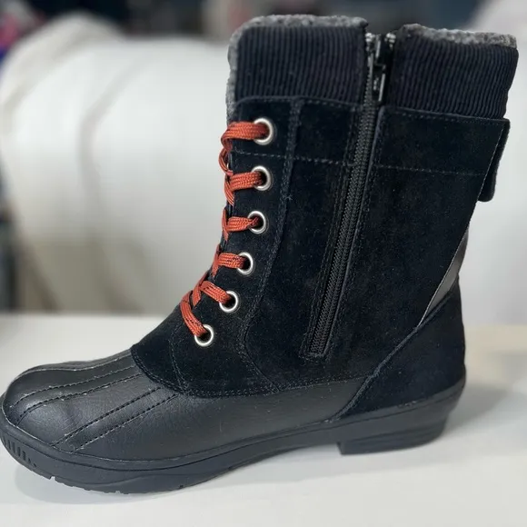 KHOMBU Kiara Women's Winter Boots Suede/Leather Black w Sherpa Lining-9