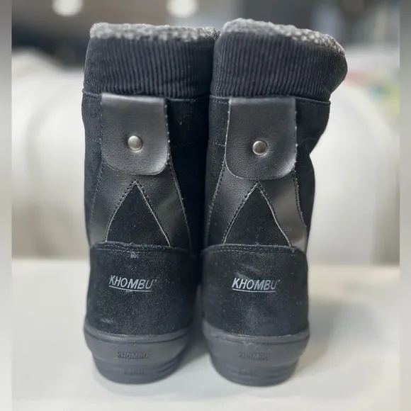 KHOMBU Kiara Women's Winter Boots Suede/Leather Black w Sherpa Lining-9