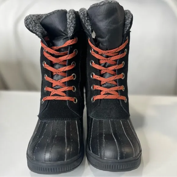 KHOMBU Kiara Women's Winter Boots Suede/Leather Black w Sherpa Lining-9