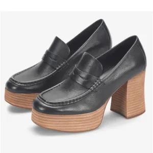Kork-Ease Barbara Penny Loafers Shoes Leather Platform Casual Classic Black 8.5