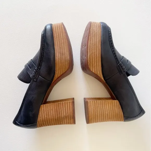 Kork-Ease Barbara Penny Loafers Shoes Leather Platform Casual Classic Black 8.5