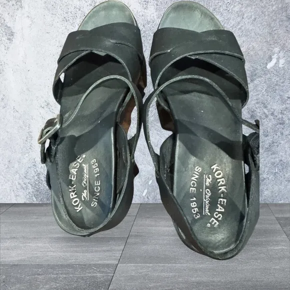 Kork-Ease Black Sandals with Adjustable Ankle Strap