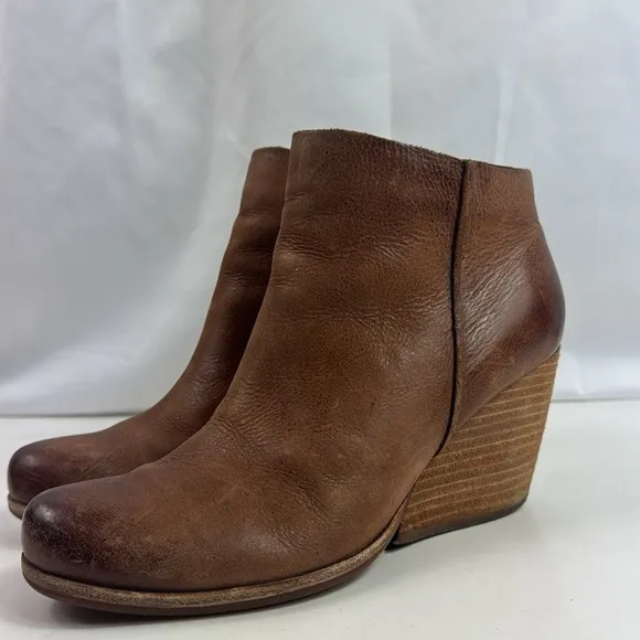 Kork-Ease Destressed Brown Leather Wedge Women's Ankle Boots