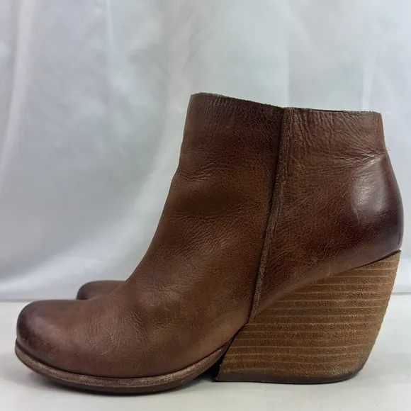 Kork-Ease Destressed Brown Leather Wedge Women's Ankle Boots