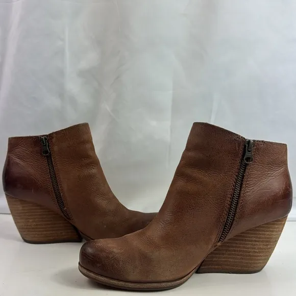 Kork-Ease Destressed Brown Leather Wedge Women's Ankle Boots