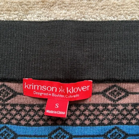 Krimson Klover Merino Wool Mini Sweater Skirt Black Brown Red Size Small