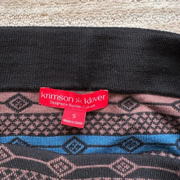 Krimson Klover Merino Wool Mini Sweater Skirt Black Brown Red Size Small
