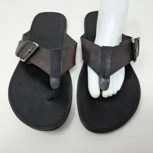 KURT GEIGER BROWN LEATHER BUCKLE T STRAP SANDALS MENS SIZE EU 44 US 11