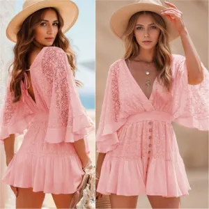 Lace Adoration Cutout Mini Dress - Pink