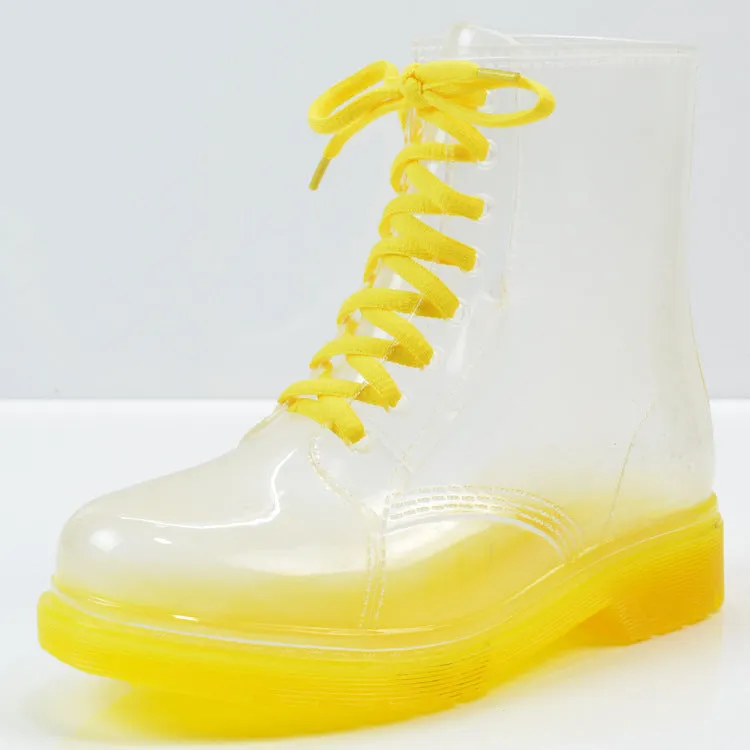 Ladies flat-heel transparent rain boots
