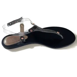 L’AGENCE Lizard Leather Embossed T Strap Sandals 6