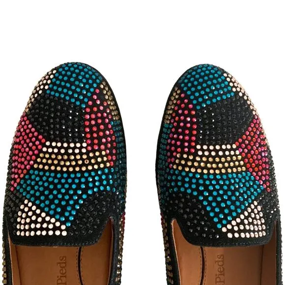 L'Amour Des Pieds Correze Stone Embellished Smoking Slip On Slipper Flat Black 9