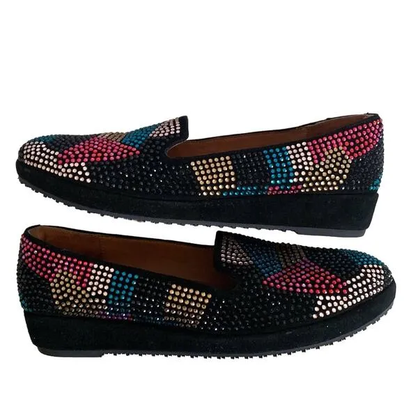 L'Amour Des Pieds Correze Stone Embellished Smoking Slip On Slipper Flat Black 9