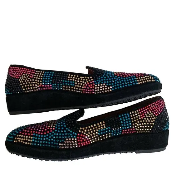 L'Amour Des Pieds Correze Stone Embellished Smoking Slip On Slipper Flat Black 9