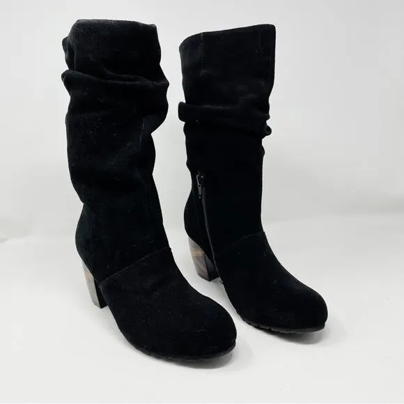LAmour Des Pieds Pamby Black Suede Ruched Western inlaid Heel Boots womens 6
