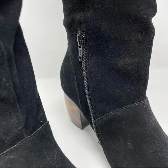 LAmour Des Pieds Pamby Black Suede Ruched Western inlaid Heel Boots womens 6