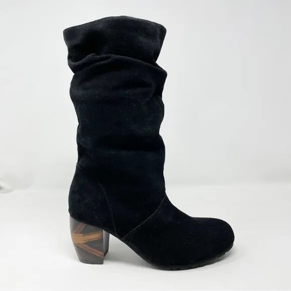 LAmour Des Pieds Pamby Black Suede Ruched Western inlaid Heel Boots womens 6