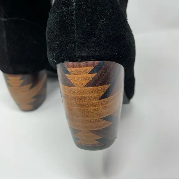 LAmour Des Pieds Pamby Black Suede Ruched Western inlaid Heel Boots womens 6