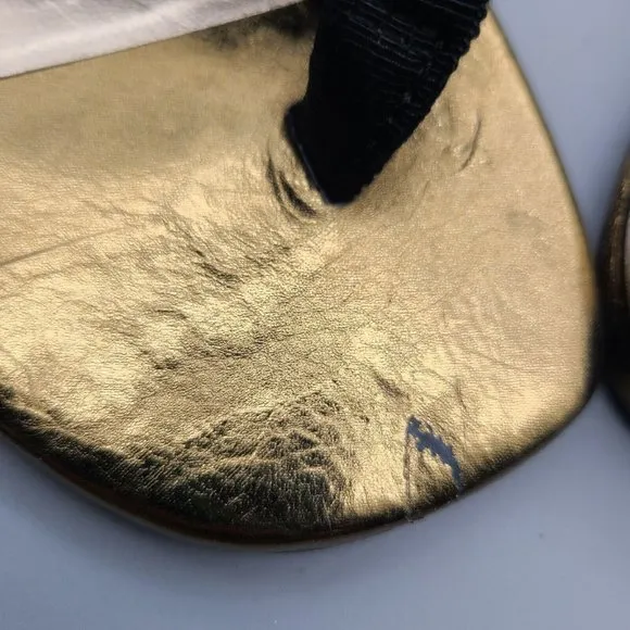 Lanvin Women thong  sandals bow grosgrain  black gold low heel sz 7.5 37.5