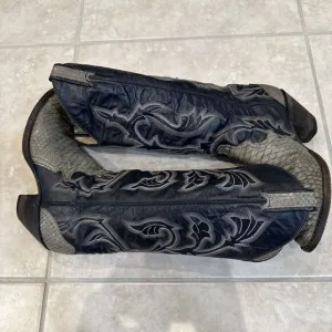 Larry Mahan Cowboy Boots‎ Snakeskin Vintage Women's Sz 5.5B (255) 1988? Navy