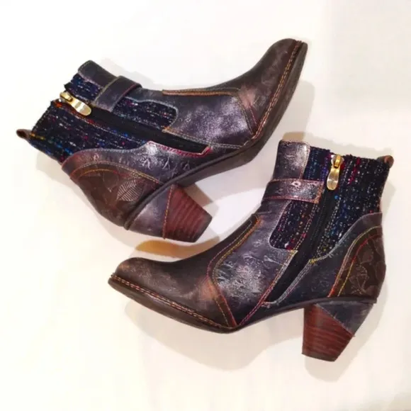 L'Artiste Spring Step Boots Cienna Distressed Multicolor Leather US 7.5 - 8 Zip
