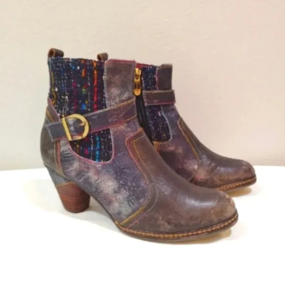 L'Artiste Spring Step Boots Cienna Distressed Multicolor Leather US 7.5 - 8 Zip