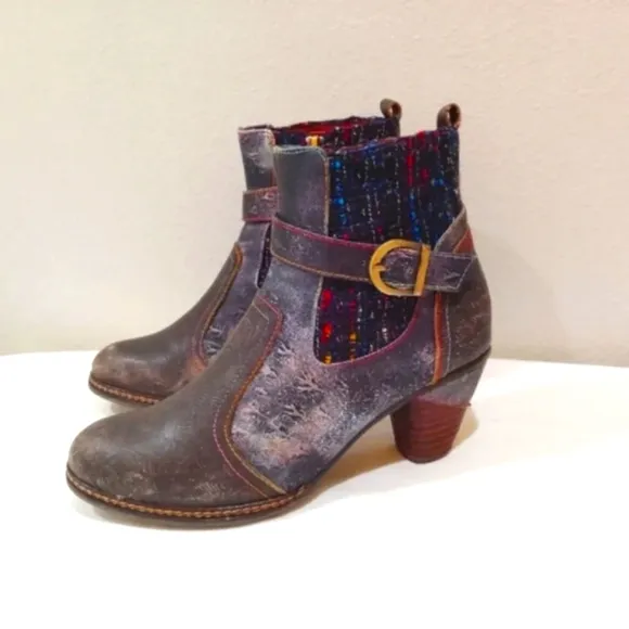 L'Artiste Spring Step Boots Cienna Distressed Multicolor Leather US 7.5 - 8 Zip