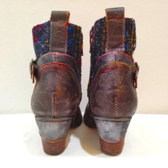 L'Artiste Spring Step Boots Cienna Distressed Multicolor Leather US 7.5 - 8 Zip