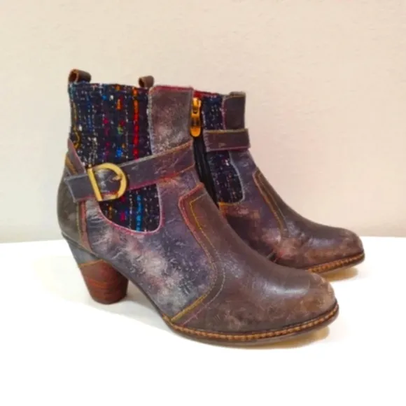 L'Artiste Spring Step Boots Cienna Distressed Multicolor Leather US 7.5 - 8 Zip