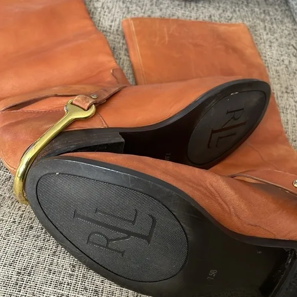 Lauren Ralph Lauren Jenny Tan Leather Tall Boots Size 7.5