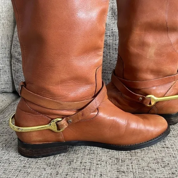 Lauren Ralph Lauren Jenny Tan Leather Tall Boots Size 7.5