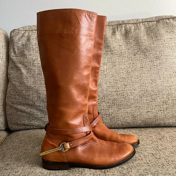 Lauren Ralph Lauren Jenny Tan Leather Tall Boots Size 7.5