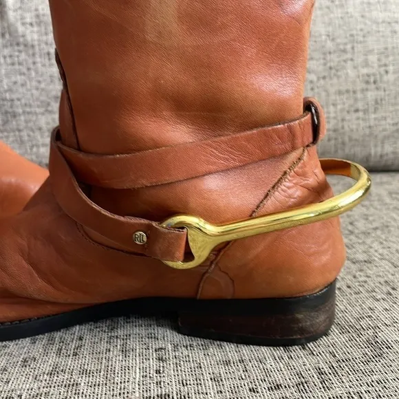 Lauren Ralph Lauren Jenny Tan Leather Tall Boots Size 7.5
